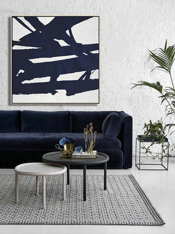 Hand Made Abstract Art,Hand Painted Navy Minimalist Painting On Canvas,Abstract Painting Modern Art